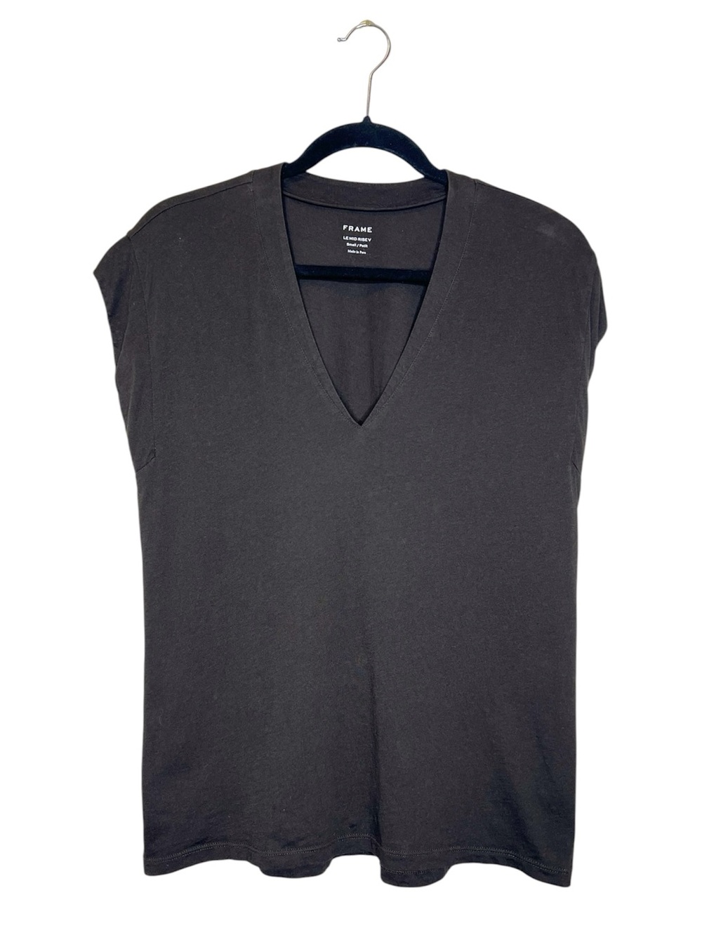 FRAME Organic Cotton Brown Americano Le Mid Rise V Neck Tee size Small